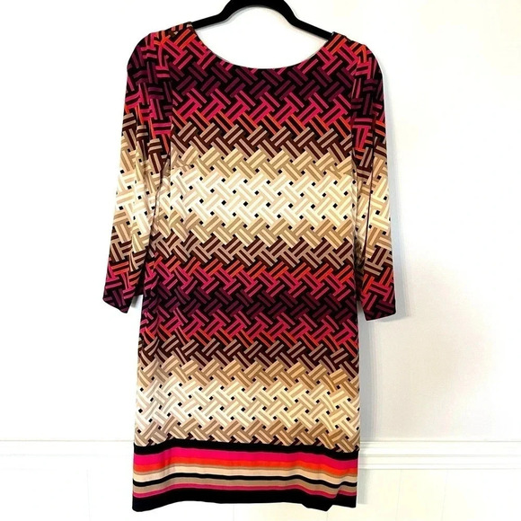 Eliza J Women's 3/4 Sleeve Multicolor Crew Neck Fashion Dress Size 6 GUC - Picture 2 of 11